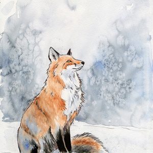 Aquarelle « La Renarde et le Solstice d&rsquo;Hiver »